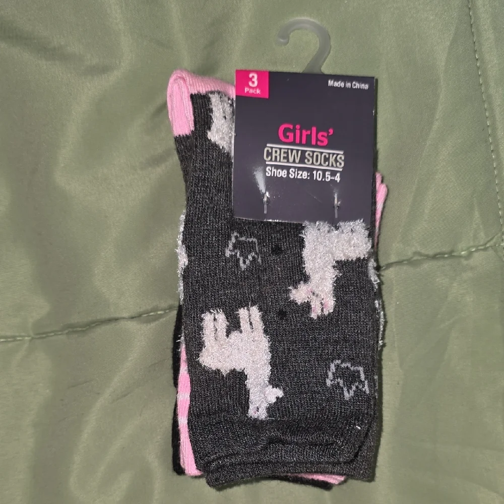 Girls' Black and Pink Crew Socks